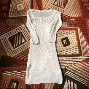American Eagle Outfitters Women’s Crochet Long Sleeve White Dress Size L Y2K